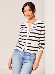 Lipsy Ivory White and Black Knitted Stripe Button Through Cardigan - Image 4 of 4