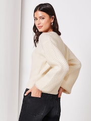Lipsy Ivory White Long Puff Sleeve Knitted Cardigan - Image 2 of 4