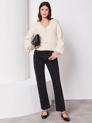 Lipsy Ivory White Long Puff Sleeve Knitted Cardigan - Image 3 of 4