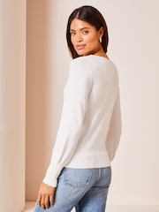 Lipsy Ivory White Scallop Detail Crew Neck Button Through Cardigan - Image 2 of 4