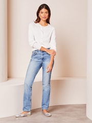 Lipsy Ivory White Scallop Detail Crew Neck Button Through Cardigan - Image 3 of 4