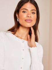 Lipsy Ivory White Scallop Detail Crew Neck Button Through Cardigan - Image 4 of 4