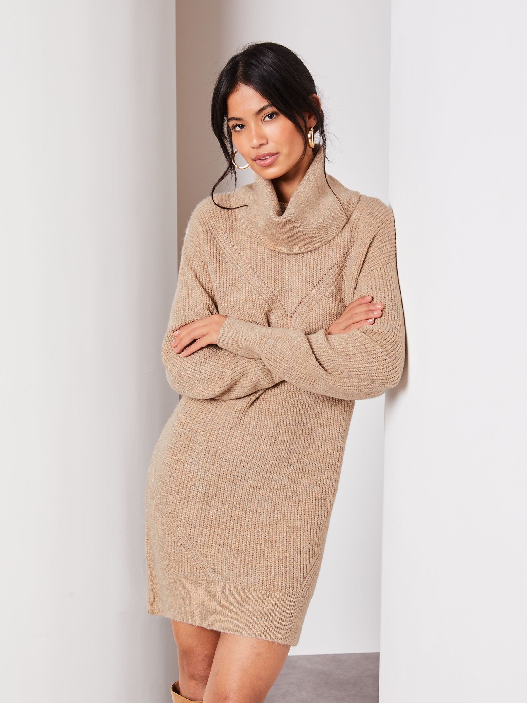 Cowl neck knitted dress shop