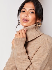 Lipsy Neutral Long Sleeve Cowl Neck Knitted Jumper Dress - Image 4 of 4