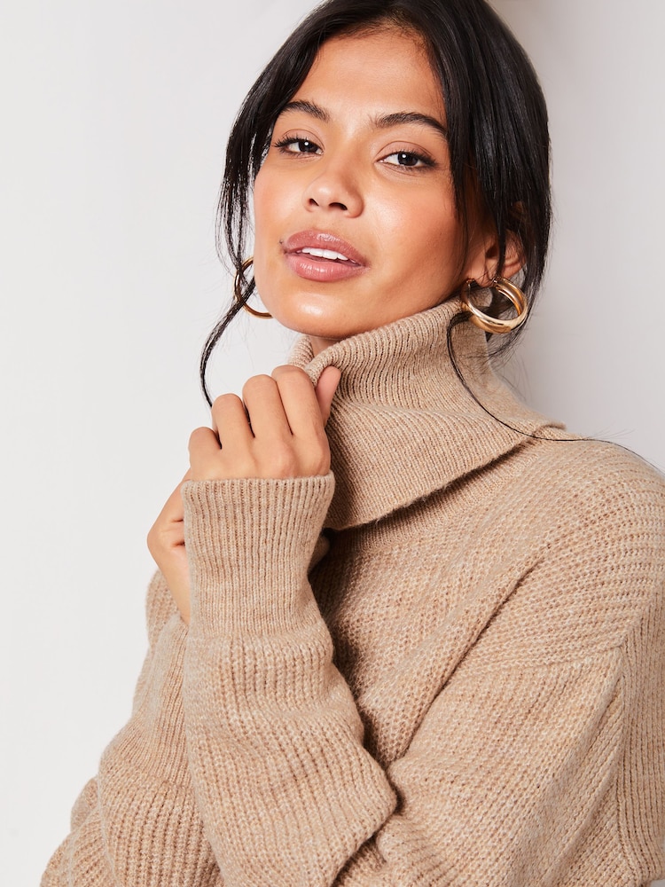 Lipsy Neutral Long Sleeve Cowl Neck Knitted Jumper Dress - Image 4 of 4