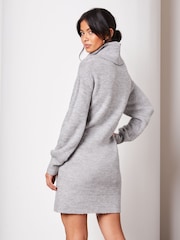Lipsy Grey Long Sleeve Cowl Neck Knitted Jumper Dress - Image 2 of 4