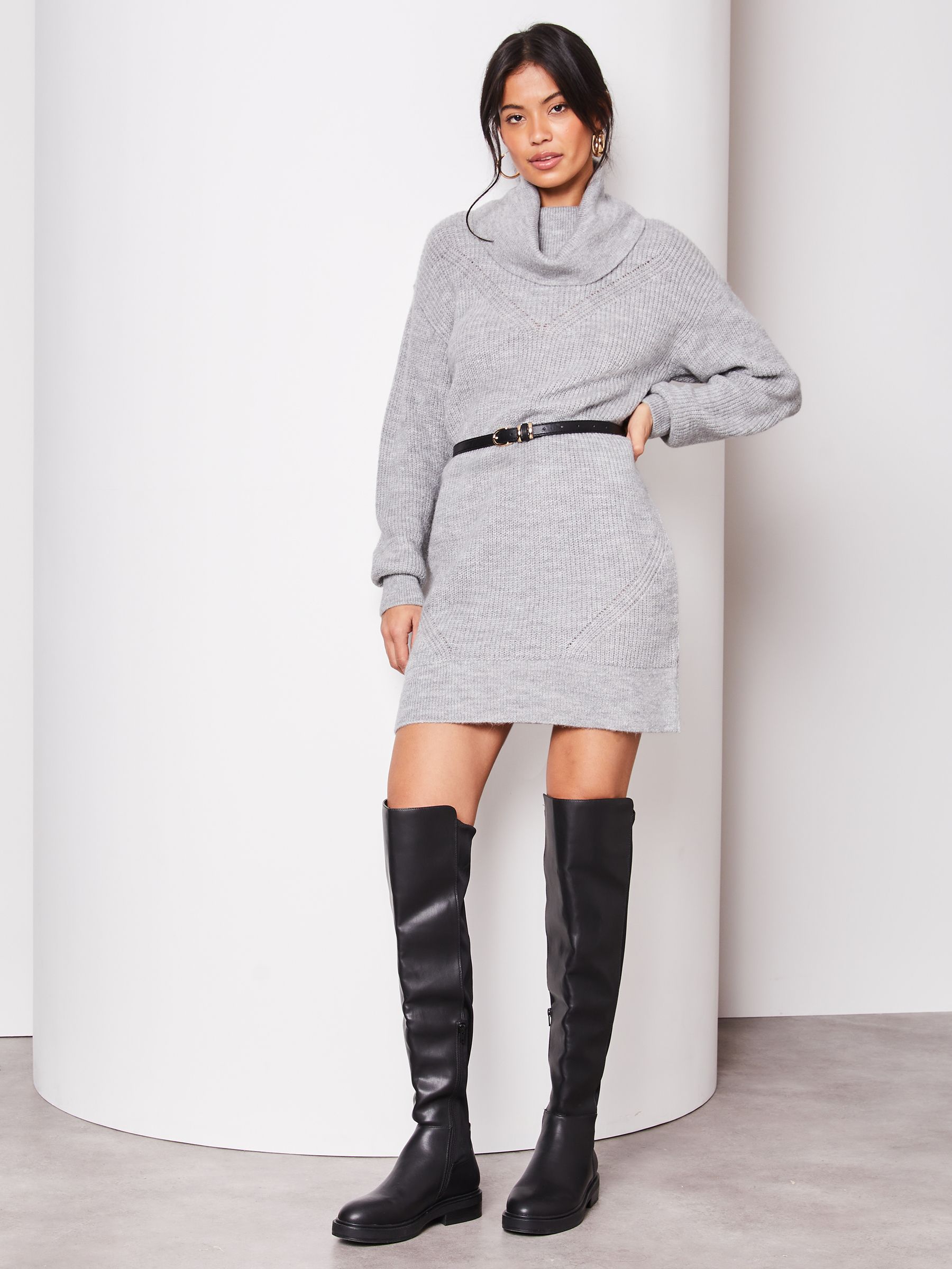 Jumper dress with knee high boots cheap