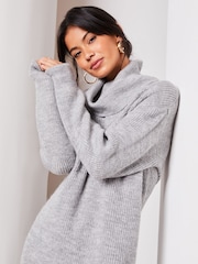 Lipsy Grey Long Sleeve Cowl Neck Knitted Jumper Dress - Image 4 of 4