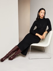 Lipsy Black Long Sleeve High Neck Ribbed Bodycon Dress - Image 3 of 4