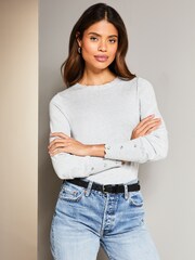 Lipsy Grey Long Sleeve Scallop Detail Knitted Jumper - Image 3 of 4