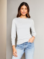 Lipsy Grey Long Sleeve Scallop Detail Knitted Jumper - Image 4 of 4