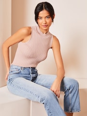 Lipsy Pink Fitted Knit Chevron Vest - Image 1 of 4