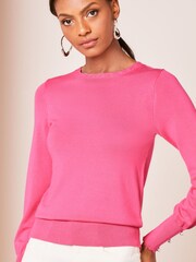 Lipsy Hot Pink Long Sleeve Scallop Detail Knitted Jumper - Image 1 of 4