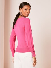 Lipsy Hot Pink Long Sleeve Scallop Detail Knitted Jumper - Image 2 of 4