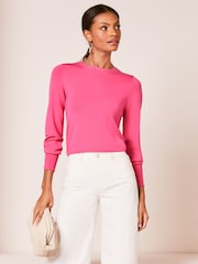 Lipsy Hot Pink Long Sleeve Scallop Detail Knitted Jumper - Image 3 of 4