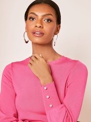 Lipsy Hot Pink Long Sleeve Scallop Detail Knitted Jumper - Image 4 of 4