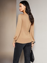 Lipsy Camel Long Sleeve Boat Neck Knitted Jumper - Image 2 of 4