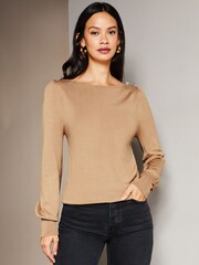 Lipsy Camel Long Sleeve Boat Neck Knitted Jumper - Image 4 of 4