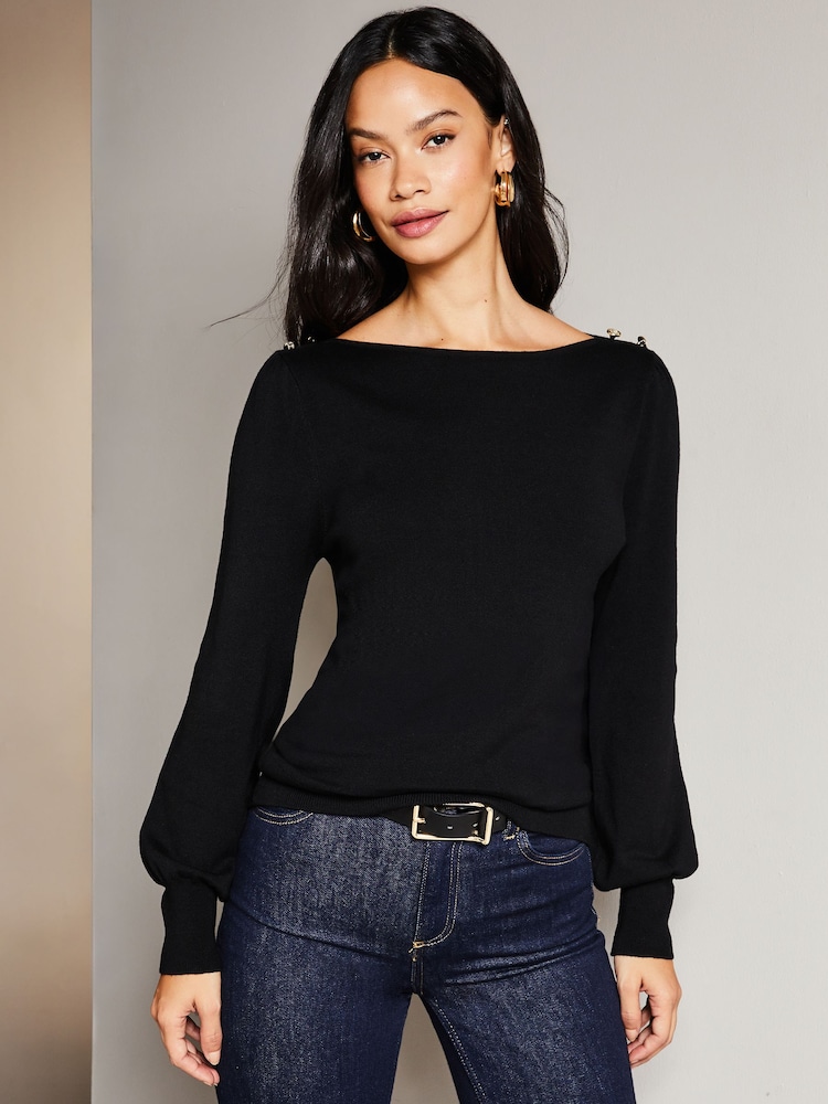 Lipsy Black Long Sleeve Boat Neck Knitted Jumper - Image 1 of 1 Lipsy Black Long Sleeve Boat Neck Knitted Jumper - Image 1 of 1