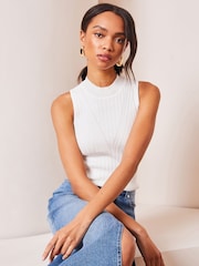 Lipsy Ivory White Fitted Knit Chevron Vest - Image 2 of 4