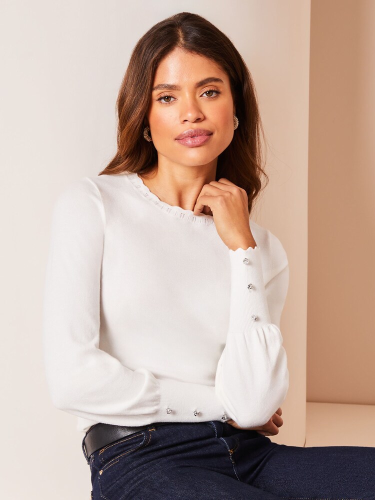 Lipsy Langärmeliger Strickpullover mit Muschelsaum - Bild 1 von 4