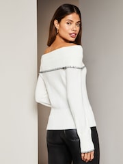 Lipsy Ivory White Bardot Whipstitch Knitted Jumper - Image 2 of 4