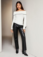 Lipsy Ivory White Bardot Whipstitch Knitted Jumper - Image 3 of 4