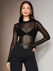 Lipsy Black Long Sleeve High Neck Sheer Jumper - Image 1 of 4