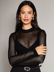Lipsy Black Long Sleeve High Neck Sheer Jumper - Image 4 of 4