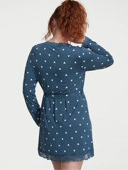Victoria's Secret Midnight Sea Navy Blue Heart Modal Lace Trim Robe - Image 2 of 3