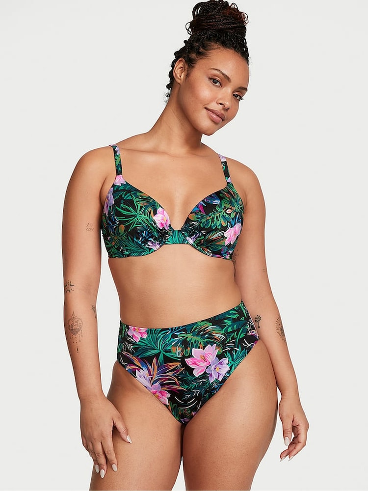 Victoria's Secret Black Palm High Waisted Swim Bikini Bottom - Image 1 of 3