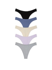 Victoria's Secret PINK Black/Blue/Nude/Purple/Grey Thong 5 Pack Knickers - Image 1 of 3