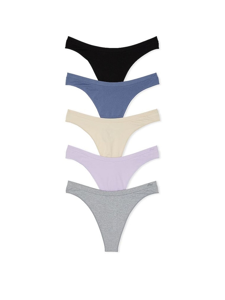 Victoria's Secret PINK Black/Blue/Nude/Purple/Grey Thong 5 Pack Knickers - Image 1 of 3