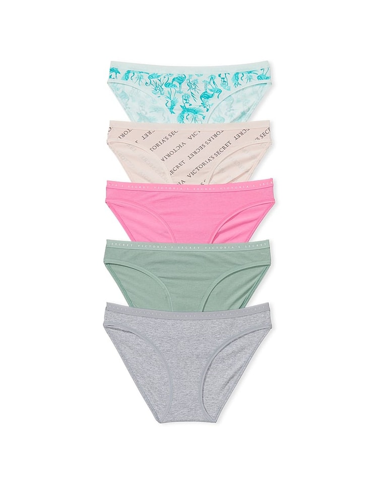 Victoria's Secret Pink/Grey/Green Bikini Logo 5 Pack Knickers - Image 1 of 1