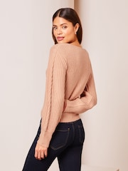 Lipsy Pale Pink Petite V Neck Cable Knitted Jumper - Image 2 of 4