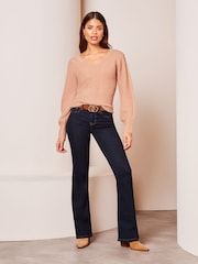 Lipsy Pale Pink Petite V Neck Cable Knitted Jumper - Image 3 of 4