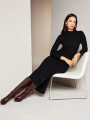 Lipsy Black Petite Long Sleeve High Neck Ribbed Bodycon Dress - Image 3 of 4