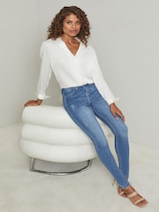 Lipsy Mid Blue Mid Rise Stretch Skinny Jeans - Image 1 of 4