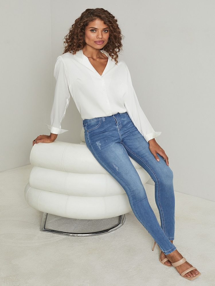 Lipsy Mid Blue Mid Rise Stretch Skinny Jeans - Image 1 of 4