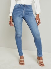 Lipsy Mid Blue Mid Rise Stretch Skinny Jeans - Image 2 of 4