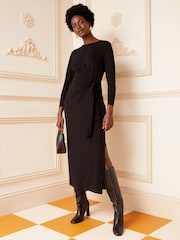 Love & Roses Black Long Sleeve Wrap Midi Dress - Image 1 of 4