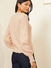 Love & Roses Ivory White Pointelle Keyhole Yoke Jumper - Image 2 of 4