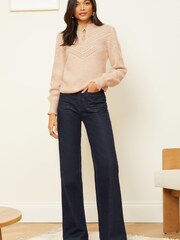 Love & Roses Ivory White Pointelle Keyhole Yoke Jumper - Image 3 of 4