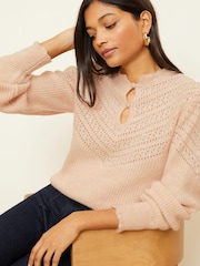 Love & Roses Ivory White Pointelle Keyhole Yoke Jumper - Image 4 of 4
