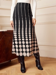 Love & Roses Black/White Polka Dot Printed Column Midi Skirt - Image 1 of 4