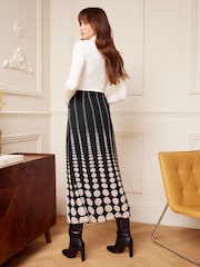 Love & Roses Black/White Polka Dot Printed Column Midi Skirt - Image 3 of 4