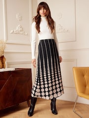 Love & Roses Black/White Polka Dot Printed Column Midi Skirt - Image 4 of 4