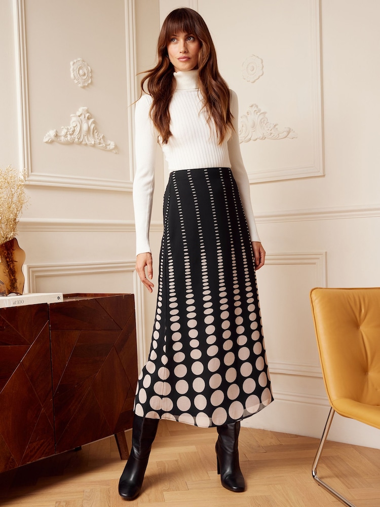 Love & Roses Black/White Polka Dot Printed Column Midi Skirt - Image 4 of 4 Love & Roses Black/White Polka Dot Printed Column Midi Skirt - Image 4 of 4