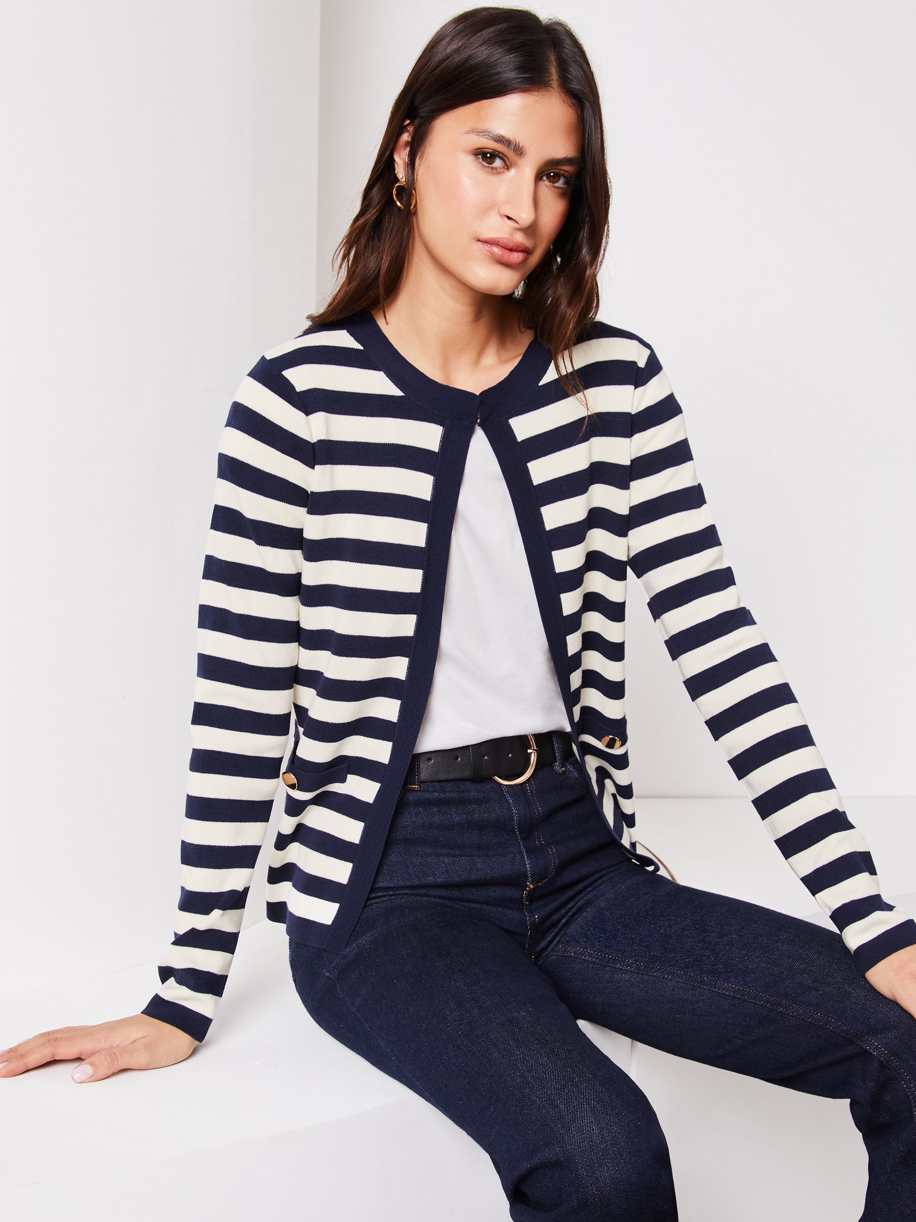 Buy Lipsy Navy Blue Stripe Long Sleeve Crew Neck Cardigan from Next Luxembourg