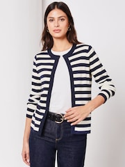 Lipsy Navy Blue Stripe Long Sleeve Crew Neck Cardigan - Image 3 of 4